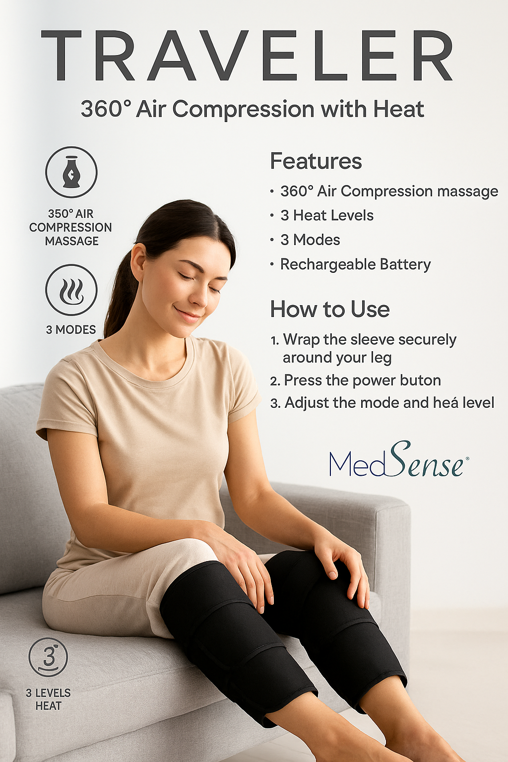 MedSense Traveler: Portable Compression Leg Relief for Travelers