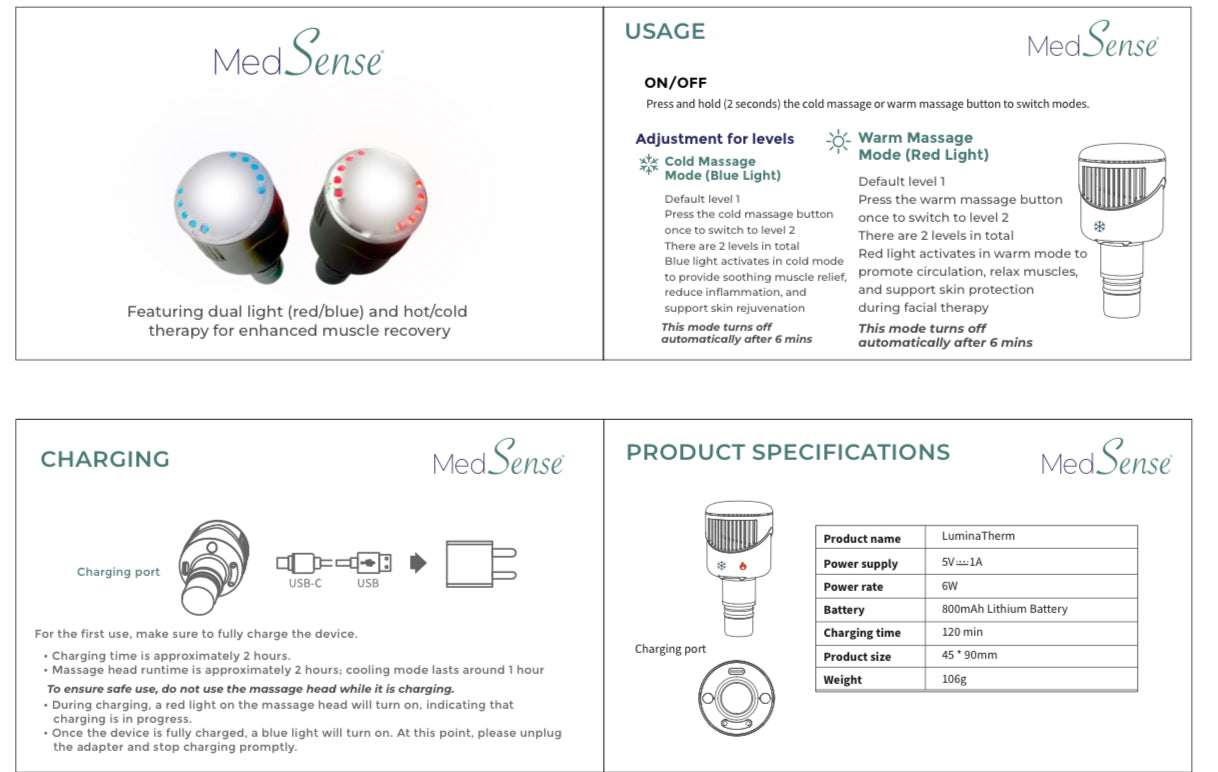 MedSense Absolute Power Handheld Percussion Massage Device with LuminaTherm Attachment