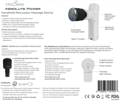 MedSense Absolute Power Handheld Percussion Massage Device with LuminaTherm Attachment