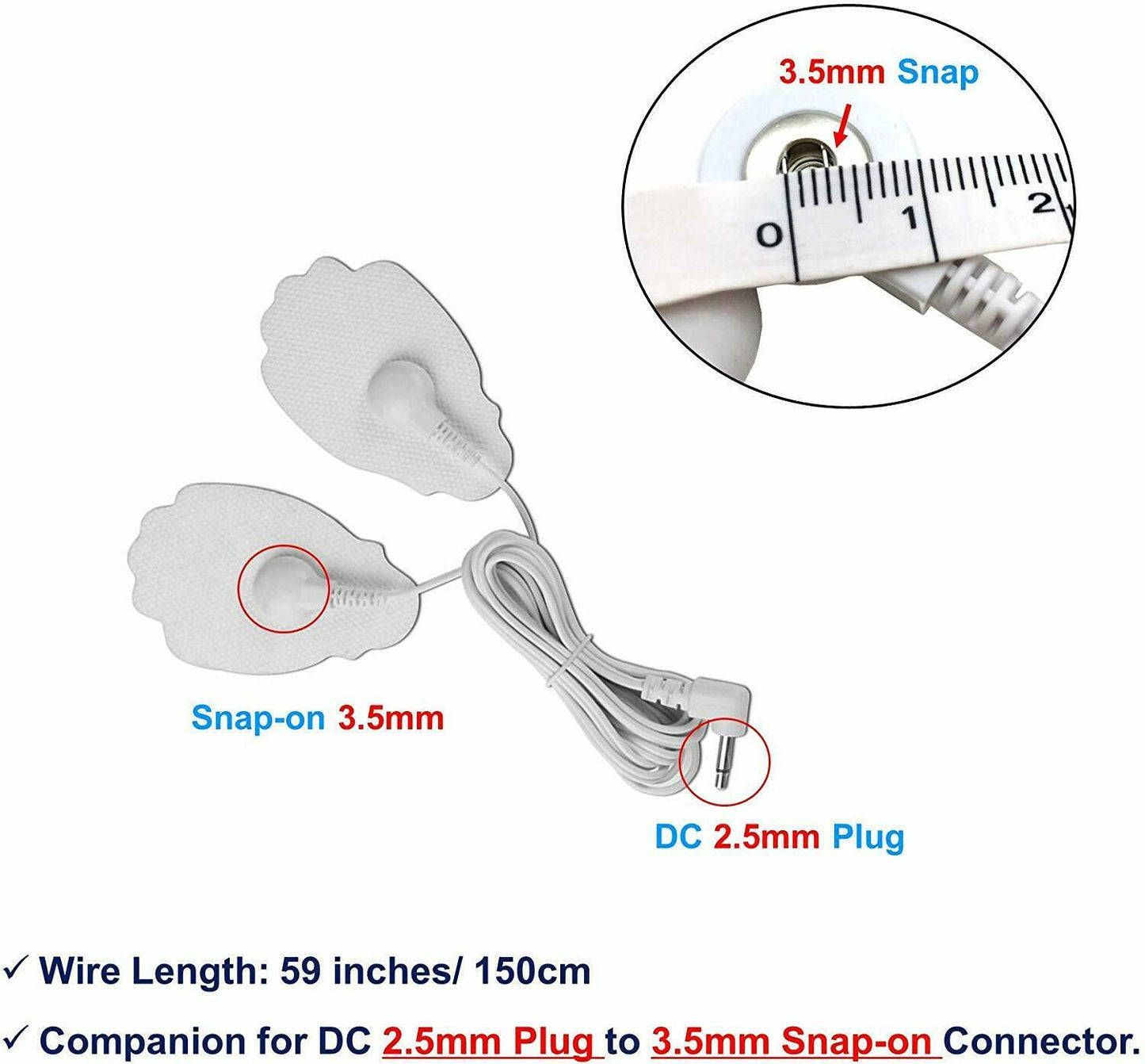 MedSense 2.5mm-3.5mm Snap On Lead Wires Electrode Massager TENS/EMS Replacement